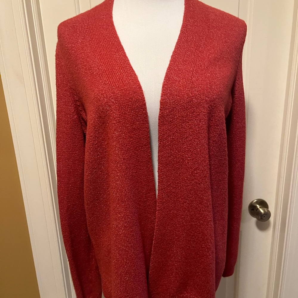 LOFT Women's Red Open-Front Cardigan - Picture 5 of 13